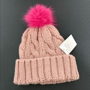 Old Navy Pink Cable Knit Beanie with Pom Pom